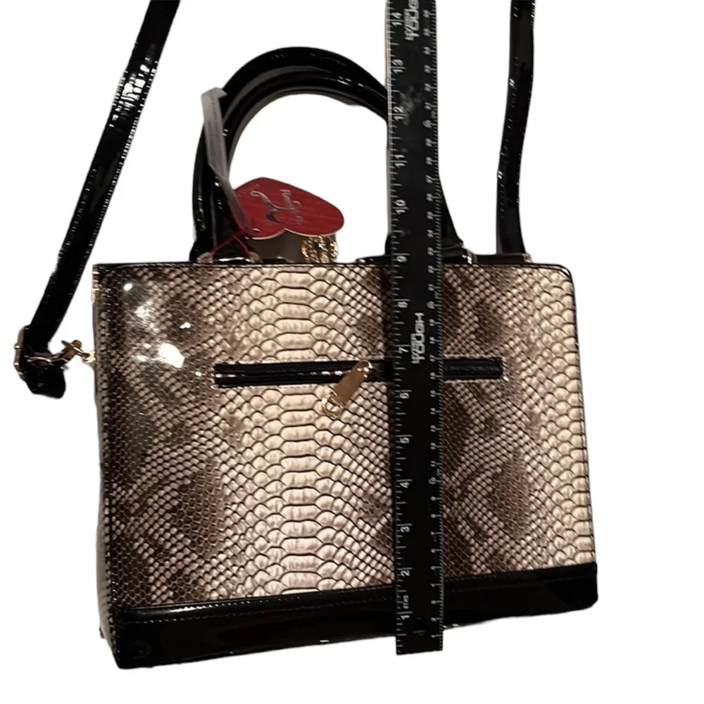 Rimen  & Co brown serpent print patent leather bag removable crossbody strap